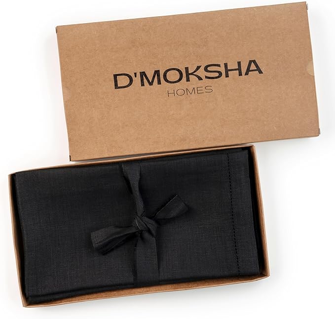 D'Moksha Homes Black Linen Napkins Set of 8 - Classic Hemstitch 100% Pure Linen Hemstitch Dinner Napkins 20 x 20 Inch for Spring, Easter - Handcrafted and Machine Washable