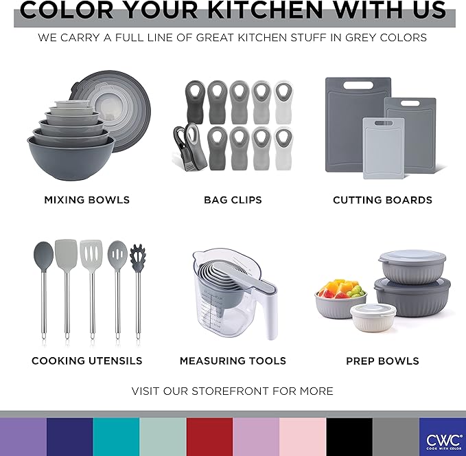 COOK WITH COLOR Stainless Steel Mixing Bowls Set and Measuring Cups - Nesting Bowls with Non-Slip Bottom and Easy-Grip Handles, Grey, 11 Pieces