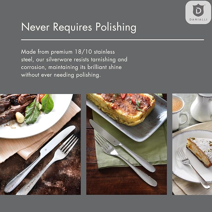 Hammered Silverware Set | Premium 18/10 Stainless Steel Flatware Service - Image 7