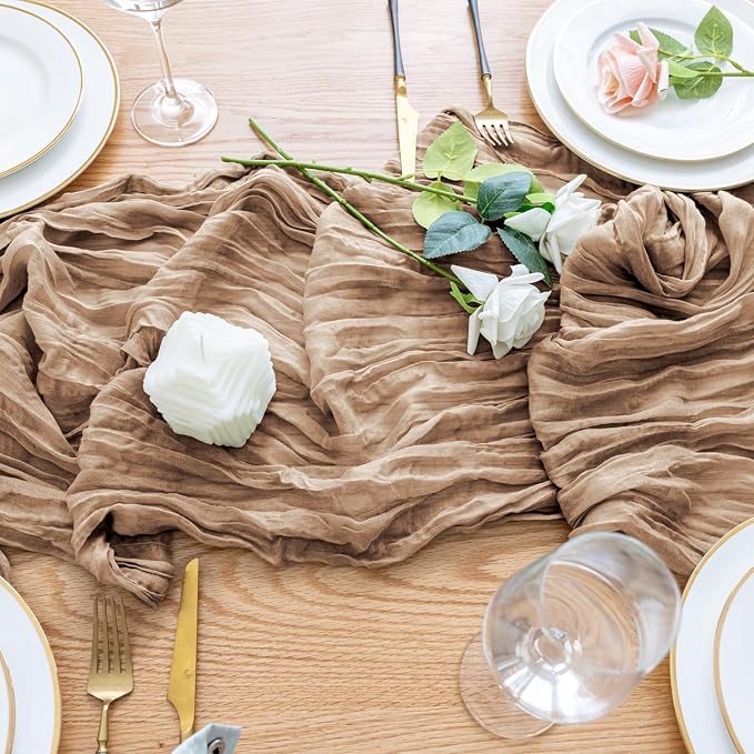 Cheesecloth Table Runner Nude Brown 10FT Boho Gauze, 6 Pack | 120 Inch Cheese - Image 5