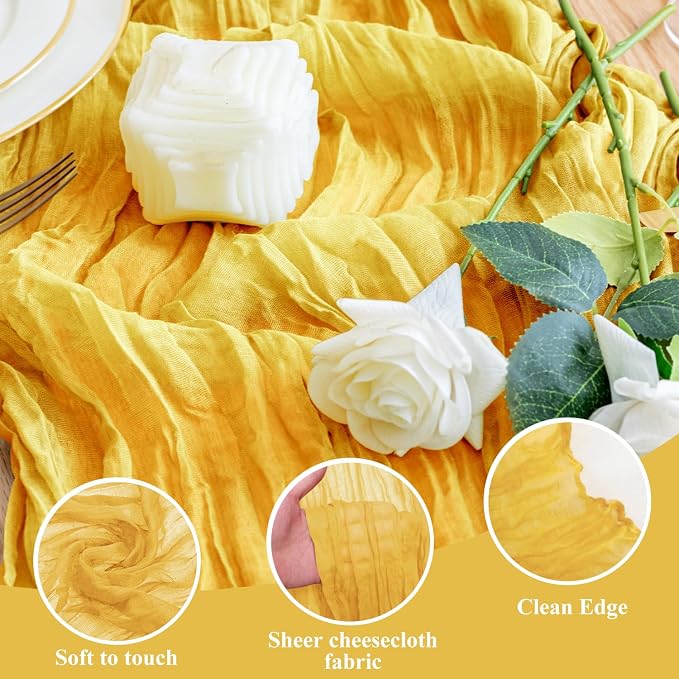 Cheesecloth Table Runner Gold 10FT Boho Gauze Runner, 6 Pack | 120 Inch Cheese - Image 3