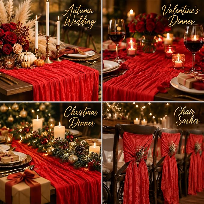 10 Pack Red Table Runner 10FT Gauze Cheesecloth Table Runner | 21x120 Inch Boho - Image 5
