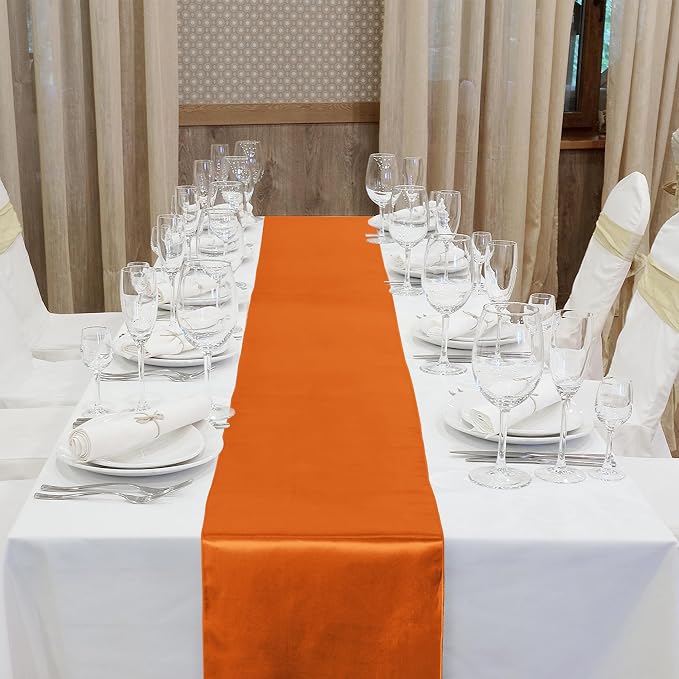 Aneco 12 Pack Satin Table Runner 12 x 108 Inch Orange Long Wedding Satin Silk - Image 4