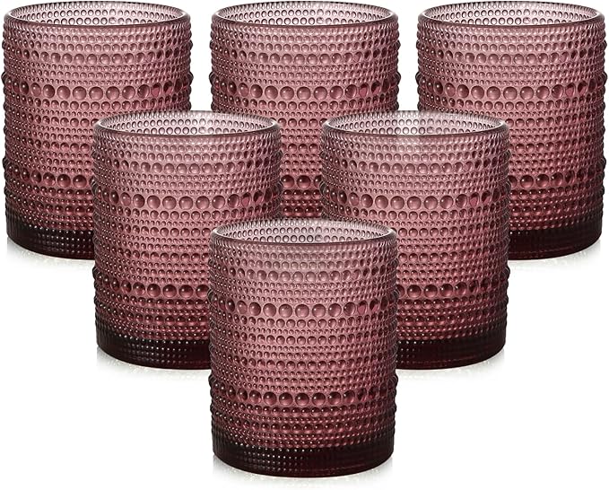 ZMOWIPDL Drinking Glasses Set of 6, 12oz Purple Hobnail Glass Cups | Vintage by ZMOWIPDL