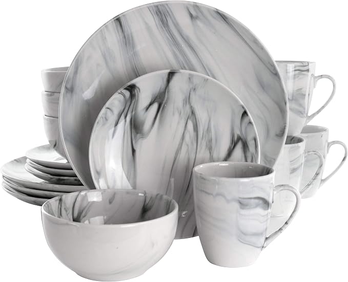 Elama Fine Marble 16 Piece Stoneware Dinnerware Set in Black and White by Elama