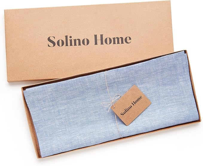 Solino Home 100% Pure Linen Table Runner Chambray Blue, Athena 14 x 156 in | - Image 5