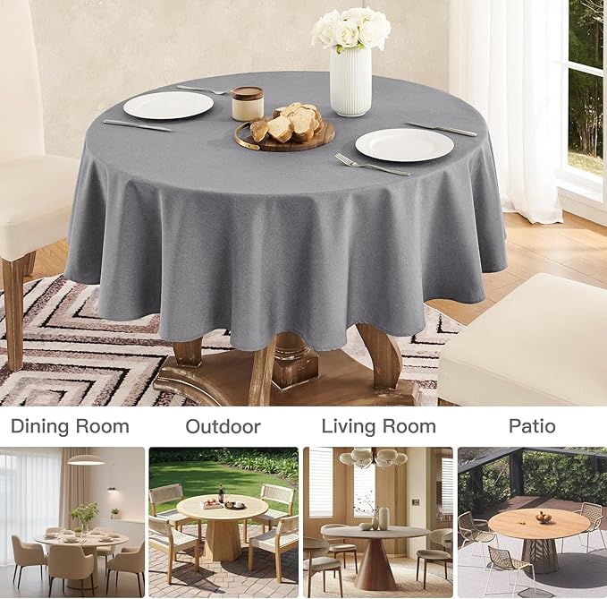 Tablecloth Linen Textured Waterproof & Stain Resistant Table Cloth Wrinkle Free Decorative Fabric Farmhouse Table Cover for Dining/Party/Buffet/Wedding, 60 x 60 Inch, Dark Grey
