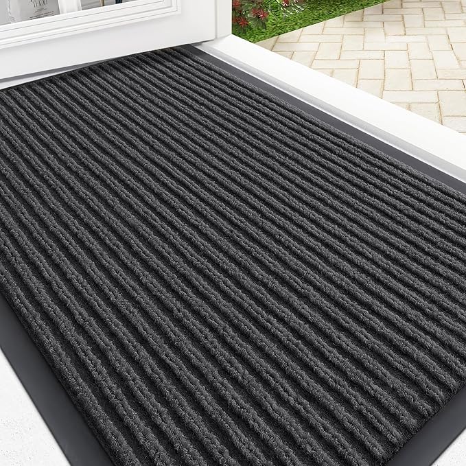 OLANLY Front Door Mat Indoor Outdoor Entrance, Waterproof Heavy Duty Doormat, Fade Resistant, Low Profile, Easy Clean Patio Porch Welcome Floor Mats for Entry, 35x23, Charcoal Grey