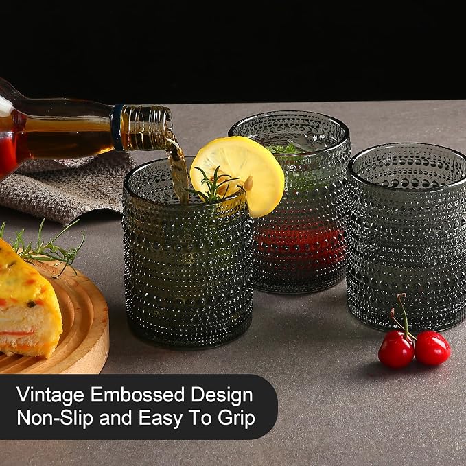 ZMOWIPDL Drinking Glasses Set of 6, 12oz Grey Hobnail Glass Cups | Vintage - Image 7