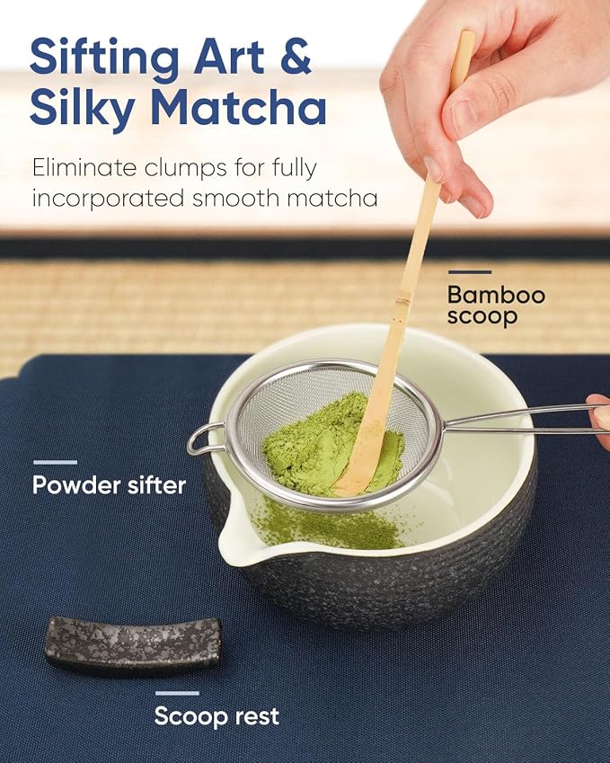 Joiish 7 Pcs Matcha Kit Set, Matcha Whisk and Bowl Set, Charcoal Grey | Ceramic - Image 4