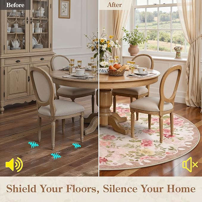 Lahome Floral Boho Round Rugs 6ft,Washable Round Rug for Dining Room Table,Circle Rugs for Living Room Large Round Carpet for Bedroom,Playroom,Nursery,Reading Corner