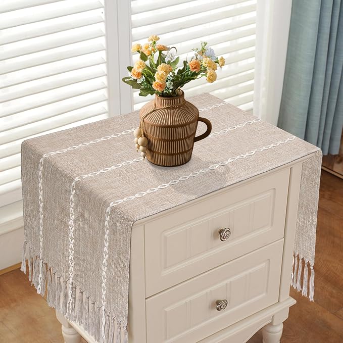 Coffee Table Runner 15x 48 inches Long, Wide Farmhouse Neutral Table Cover Short - Image 2