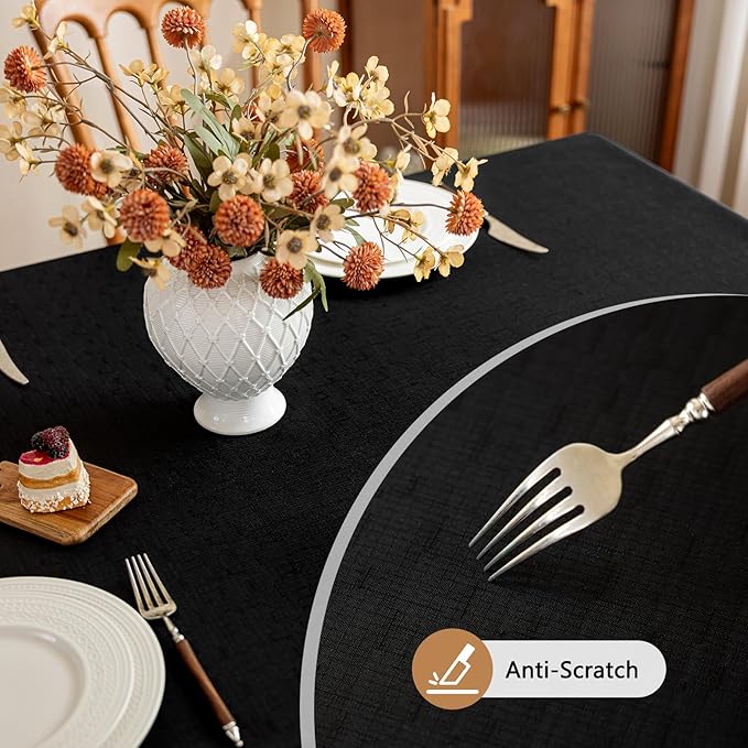 Fabric Black Rectangle Table Cloth Textured Stain Resistant & Wipeable Rectangular Tablecloth Easy Clean for Dining Banquet Party 60 x 120 Inch