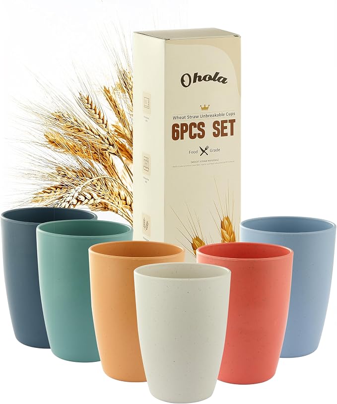 6PCS Wheat Straw Cups, OHOLA Unbreakable Reusable Plastic Drinking Glasses Cups by Ohola+KITCHEN+SUPPLIES