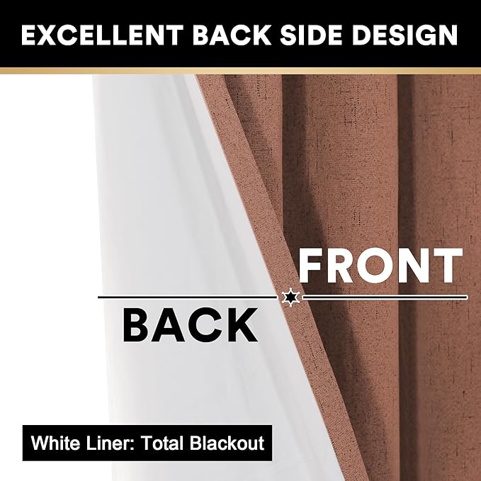 PrinceDeco Blackout Curtains 63 Inches Long 2 Panels 100% Blackout Curtains for Bedroom Thermal Insulated Textured Drapes for Living Room Anti-Rust Grommet Top, 52" W x 63" L,Washed Spice