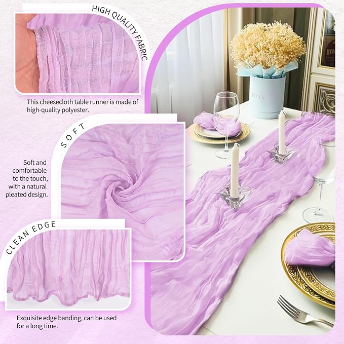 30 Pack Cheesecloth Table Runner 10FT Lilac Purple Table Runner Lavender Boho - Image 3