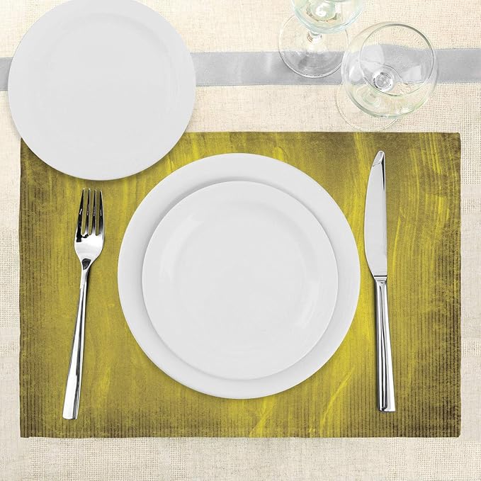 Ambesonne Yellow Place Mats Set of 4, Abstract Retro Design Art with Wavy Vertical Lines Simple Modern Design, Washable Fabric Placemats for Dining Table, Standard Size, Olive Green