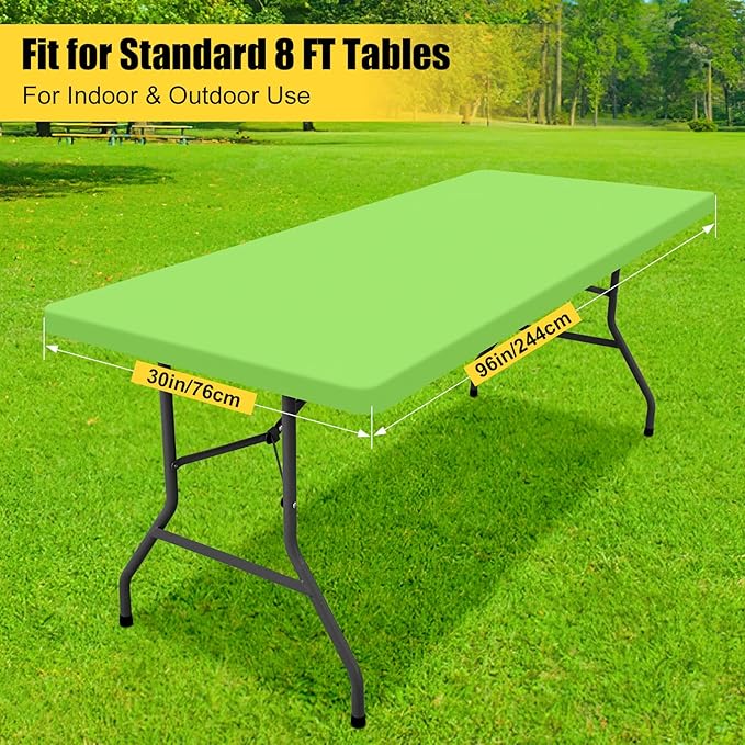 Smiry Rectangle Tablecloth, Elastic Fitted Flannel Backed Vinyl Tablecloths for 8ft Folding Tables, Waterproof Wipeable Table Covers for Indoor, Outdoor, Picnic and Camping (Lime Green, 30"x96")