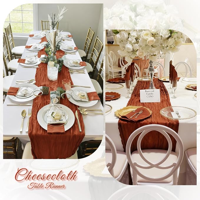6 Pack Terracotta Cheesecloth Table Runner, 17 x 108 inch, Semi Sheer Boho - Image 6