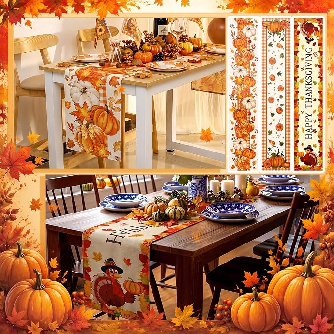 Gilprop 3 Pcs Fall Table Runners Pumpkin Tablecloth, 13x72 Inch | Farmhouse - Image 3