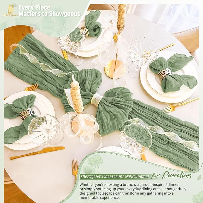 Showgeous 4 Pack Sage Green Cheesecloth Table Runner, 17 x 108 Inches | Boho - Image 8