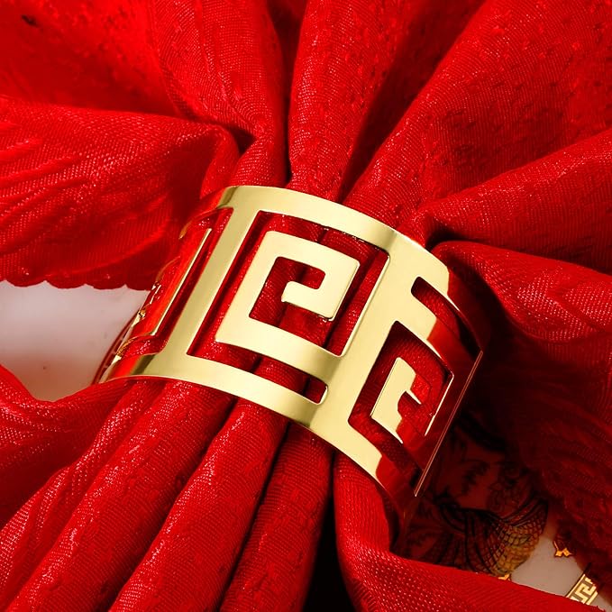48 Pcs Gold Napkin Rings Hollow Out Napkin Rings Holder Set Metal Serviette Buckle Bulk for Dinner Table Decoration Christmas Holiday Wedding Party Birthday Banquet Gathering