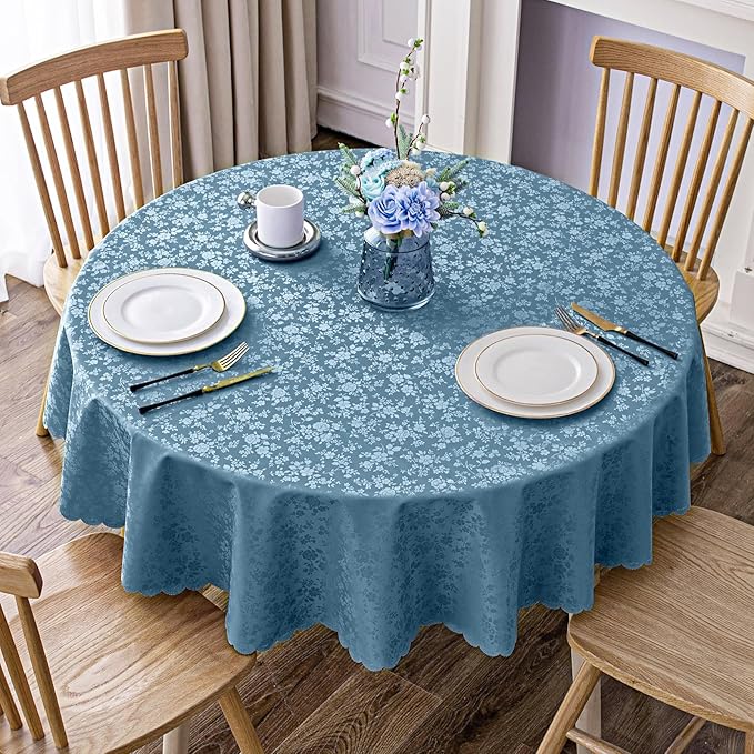 Smiry Round Table Cloth, Waterproof Heavy Duty Vinyl Tablecloths, Wipeable Washable Table Cover for Kitchen and Dining Room (Stone Blue, 60" Round)