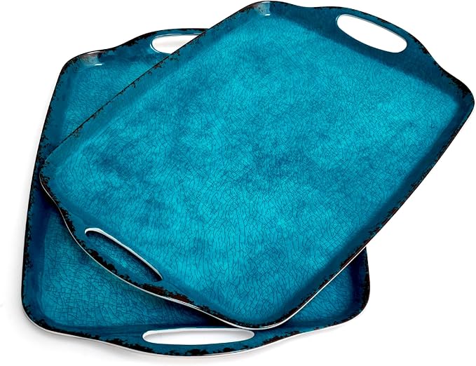 TP Melamine Serving Trays with Handles, 17” x 12”, Retro Teal | Rectangular by TastePrime