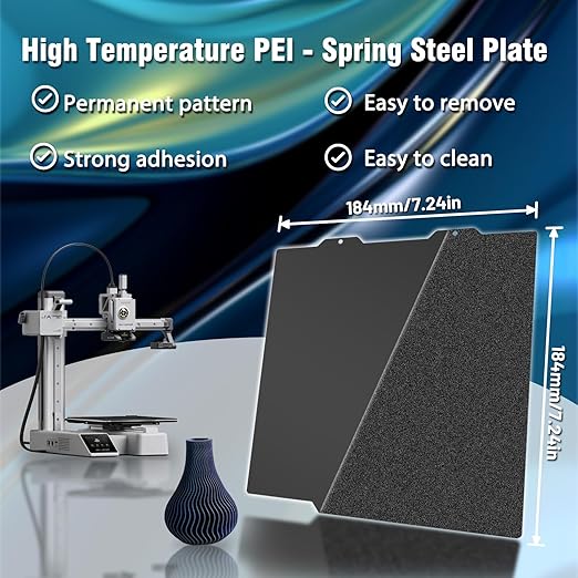 Black Smooth PEI+Black Textured PEI Build Plate for Bambu Lab A1 mini,Double Sided Build Sheet Heated Bed Spring Steel Flexible Platform 184x184mm