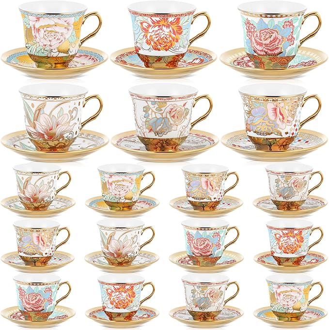 Teenyyou Set of 18 Tea Cups and Saucers Tea Party Decorations Floral Porcelain by Teenyyou