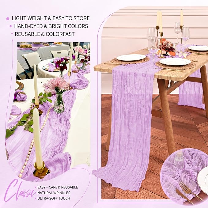 18 Pack Cheesecloth Table Runner 10FT Lilac Purple Table Runner Lavender Boho - Image 5