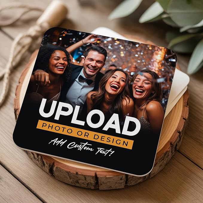 100 Pack Personalized Drink Coasters, Custom Cardboard Coasters with Photo and Text, Design Your Own Coaster for Events, Parties, Bars, and Unique Gifts, 3.95" Round