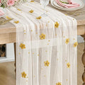 Artoid Mode Yellow Flower Pearl White Gauze Table Runner 10FT, Seasonal Sheer by ArtoidMode