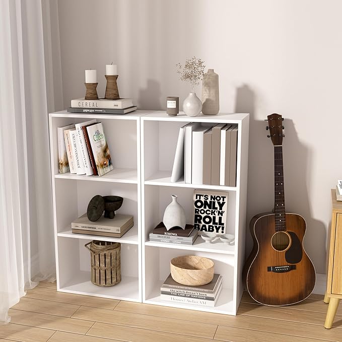 Wooden 3 Cube Storage Organizer, 3 Tier Low Bookcase Freestanding Storage Display Organizer,Versatile Cubes Shelf and Cubby Unit for Any Space 15.7inch