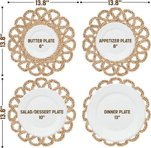 13.8" Corn Husk Woven Round Placemats Set of 6 - Wicker Boho Farmhouse Placemats - Rattan Table Mats Like Water Hyacinth for Dining Table, Wedding, Home