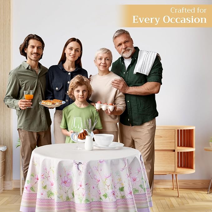 Maison d' Hermine Table Cloth Round Table 100% Cotton 69 Round Inches Tablecloth Reusable Decorative for Dining Room Farmhouse Home Valentines Day Decorations Spring Summer - Magnolia Mornings