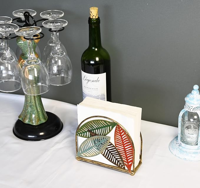 Modern Metal Napkin Holder for Dining Table, Upright Napkin Storage for Kitchen & Countertop, Multiple Color Leaves Tabletop Napkin Organizer & Letter Holder for Western Restaurant Coffee Shop