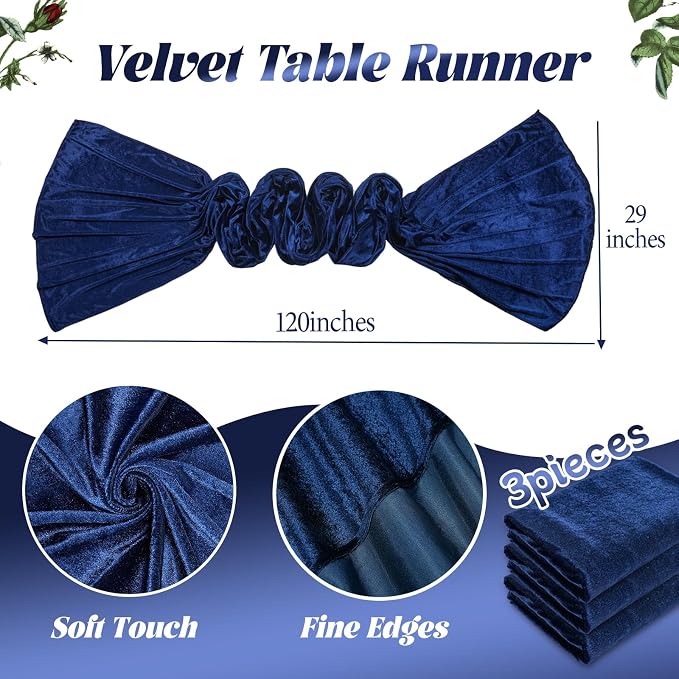 Velvet Table Runner 29x120 Inch Navy Blue Luxury Retro Soft Fabric Cloth | 3 - Image 2