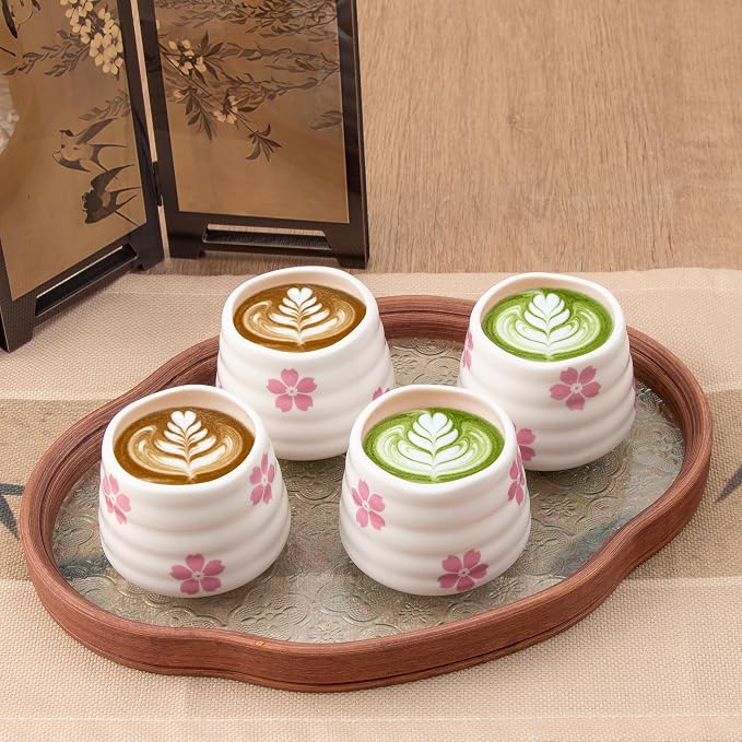 4pcs Japanese Tea Cup Set – Mini Size Cup 5OZ Ceramic Matcha Cup, Handless - Image 2
