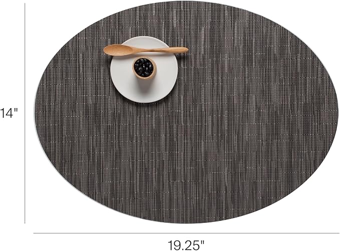 Chilewich Bamboo Placemats Set of 4 - Woven Oval Placemats - Reusable, Stain-Resistant, Indoor/Outdoor Tabletop Protection - 19" x 14" - Grey Flannel