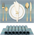 Winknowl Placemats, Set of 8 Heat Resistant Stain Resistant Woven Vinyl Insulation Placemats, Durable Washable Elegant Table Mats for Dining (Blue)