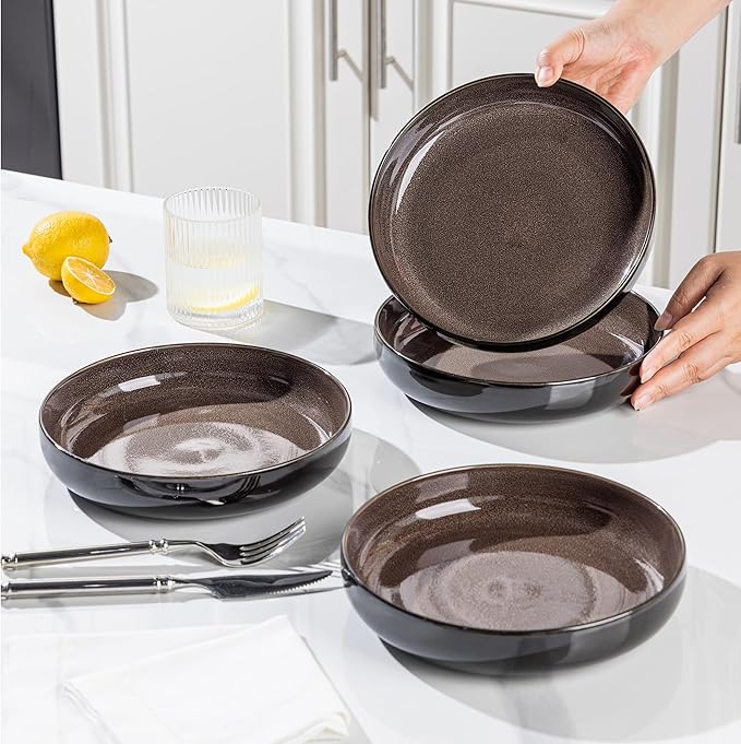 LERATIO 8.5'' Large Ceramic Pasta Bowls, 36oz Pasta Serving Bowls Set of 4 for Kitchen, Wide Bowls for Fruit,Pasta,Salad,Oatmeal,Meal, Microwave Safe, Reactive Glaze