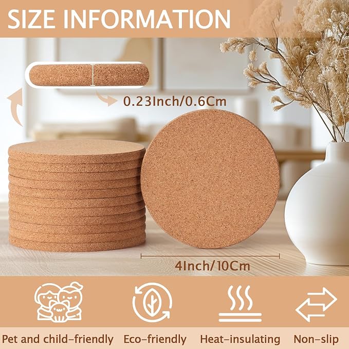 100 PCS Cork Coasters for Laser Engraving, Thick Absorbent Blank Coasters | 4 - Image 2