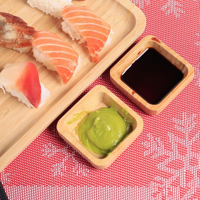 Snack Bowl Set, Small Bamboo Sauce Dish Dipping Bowls for Appetizers, Dips, Sauce, Nuts, Candy, Olives, Seeds, Desserts and More, Square 1.4 oz