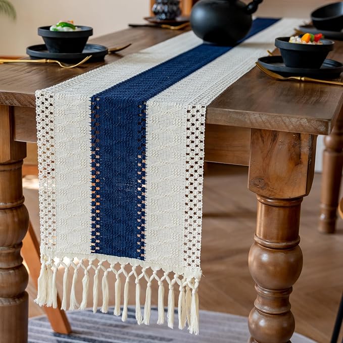 EMMTEEY Boho Table Runner with Tassels 108 Inches Long, Scratch & Heat Resistant by EMMTEEY
