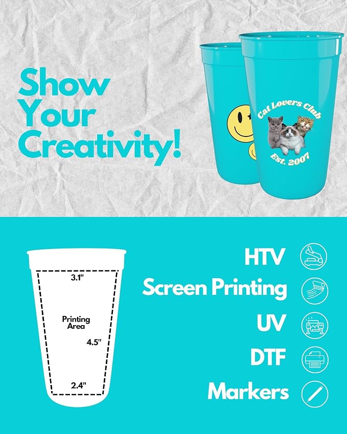 PartyPrints 10 Pack 22 oz Turquoise Reusable Blank Plastic Cups, Colored - Image 3