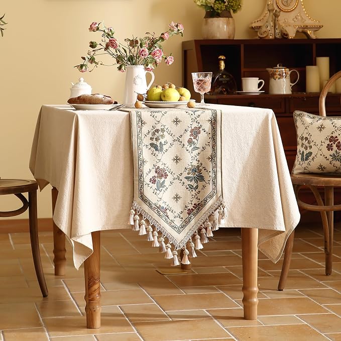 Patdrea Designer French Elegant Linen Table Runner, Floral Pattern - Image 8