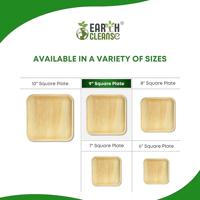 Compostable Palm Leaf Plates 9 Inch Square (75 Pack) | Disposable Biodegradable Plates Like Bamboo & Wooden | Microwave & Oven Safe | Eco-Friendly