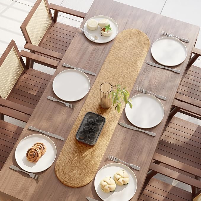 Encasa XO Handwoven Jute Table Runner, Center Table 12"x54" Jute Natural Bleach - Image 5