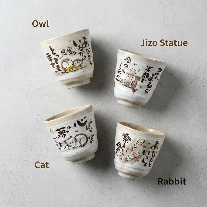Japanese Tea Cups Handleless Coffee Mugs Cat Tea Cup 6.4 oz Set of 2 | Mino - Image 3
